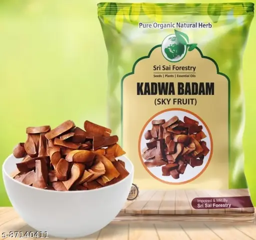 SRI SAI FORESTRY Kadwa Badam Seeds Unpeeled (100 Grams) Bitter Almonds Unpeeled Sky Fruit Seed