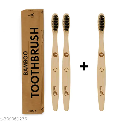 Imvelo Soft Bamboo Toothbrush (Buy 2 Get 1 Free) | Eco Friendly wooden toothbrush with Charcoal Activated Soft Bristles
