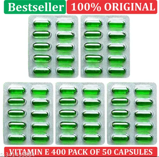 Vitamin E (Pack of 50 Capsules) for Face and Hair, Antioxidant Support and Immunity Booster, Controls Wrinkling, Skin Dehydration