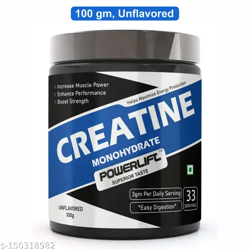 PowerLift Creatine Monohydrate (100gm, Unflavored) Micronized Creatine powder, Muscle Repair & Recovery, 33 servings Creatine Supplements