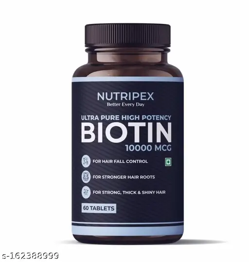 Nutripex Biotin 10000mcg Tablets, Vitamin B7 dietary supplement for Hair Growth, Reduce Hair Fall, Strong Hair and Glowing Skin, Fights Nail Brittleness, 60 Biotin Tablets