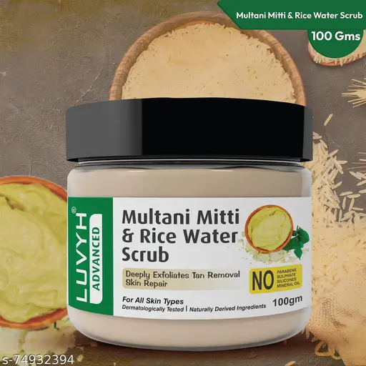 Mitti and Rice Water Face Scrub (100g) Clean Skin Cells, Blackheads and Whiteheads Removal