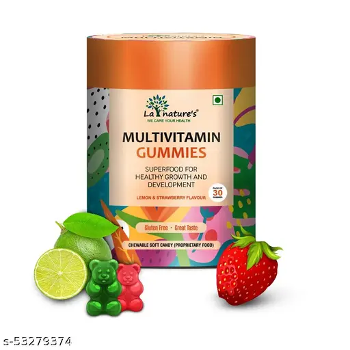 LA NATURE'S Multivitamin And Mineral Gummy Bears Jelly Gluten Free Formula With Vitamin C Vitamin D Vitamin B12 B6 Zinc For Kids Growth Development Immunity 30 Gummy