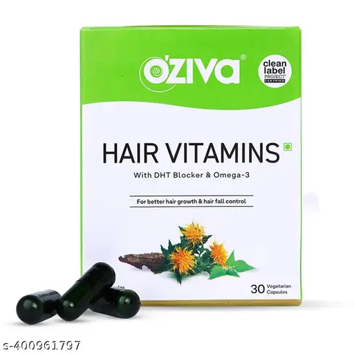 OZiva Hair Vitamins (DHT Blocker & Omega 3), Vegetarian Tablets for Hair Fall Control (30 Capsules)