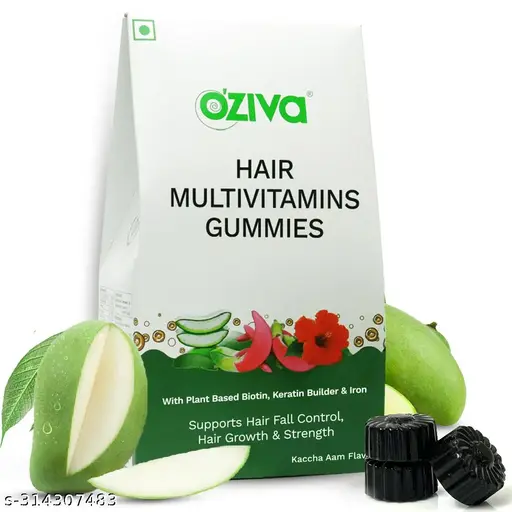 OZiva Biotin Hair Multivitamin Gummies - Raw Mango, 30 Gummies