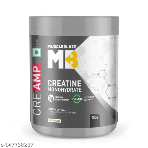MuscleBlaze Creatine Monohydrate CreAMP™ with CreAbsorb™, Trustified Certified (250 g, Unflavoured, 80 Servings) #creatine #creatine powder #creatine supplement