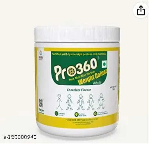 Pro360 Weight Gainer Powder – High Protein & Carbohydrates – Calorie Rich Complete Nutritional Supplement – Triple Protein Formula with 25 Vital Nutrients – For Men & Women – Chocolate Flavour – 250g