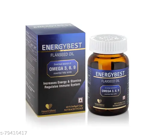 HealthBest EnergyBest Flaxseed Oil | Omega 3-6-9 | Fatty Acids | Increase Energy & Stamina | 500mg | 60 Capsules