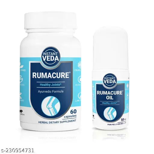 Rumacure Ayurvedic Roll On Oil and Capsules For Joint Pain Relief Combo Pack - 60 Capsules + 50ml Oil