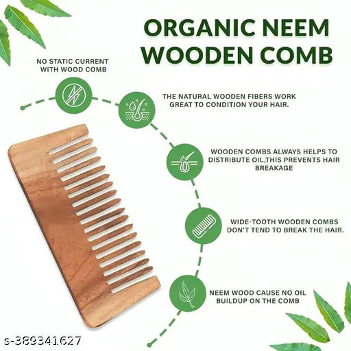 averX Organic Neem Wooden Comb Anti Hair fall | Anti Dandruff Comb A