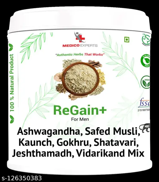 MedicoExperts ReGain+ For Men 600gm (For 2 month) Helps in Managing Performance, Stamina & Stress | Enriched with Ashwagandha Powder Musli Powder Kaunch Gokhru Shatavari Jeshthamadh & Vidarikand Mix