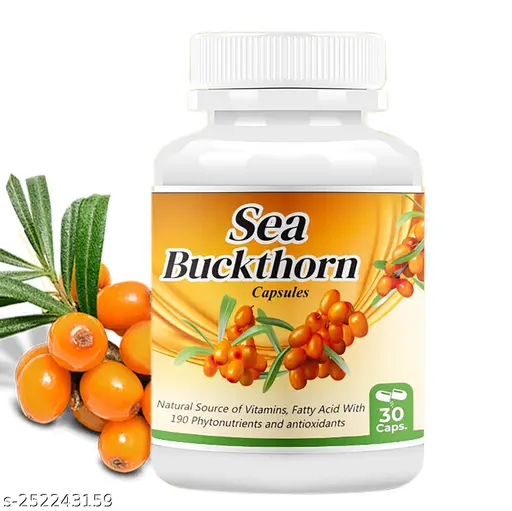 Sea Buckthorn Capsules For Healthy Heart, Immunity Power, Skin Care & Body Detox Natural Source of Multi -Vitamins & 3, 6, 7 and Pack of 30 Capsules
