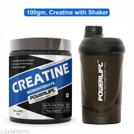 PowerLift Creatine Monohydrate with Shaker (100gm, Unflavored) Micronized Creatine powder, Muscle Repair & Recovery, 33 servings Creatine Supplements