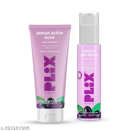 PLIX - THE PLANT FIX Jamun Active Acne Regime with Toner & 0.5% w/w Salicylic Acid Cleanser to Unclog Pores & Reduce Acne