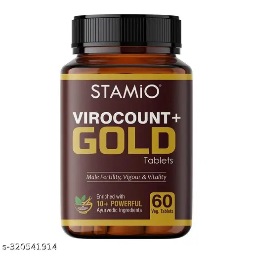 STAMIO Virocount Plus Gold Tablets For Men, 60 Veg Tabs. | Helps in Sperm Count Increase |Enriched with 10+ Ayurvedic Herbs | Male Fertility, Sperm, Vigour, Immunity, Vitality