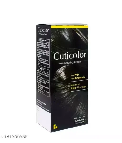 Cuticolor Hair Color Cream, Long Lasting With The Goodness Of Olive Oil 120 (60+60)gm (New Pack) No PPD, No Ammonia - Black- 2.0
